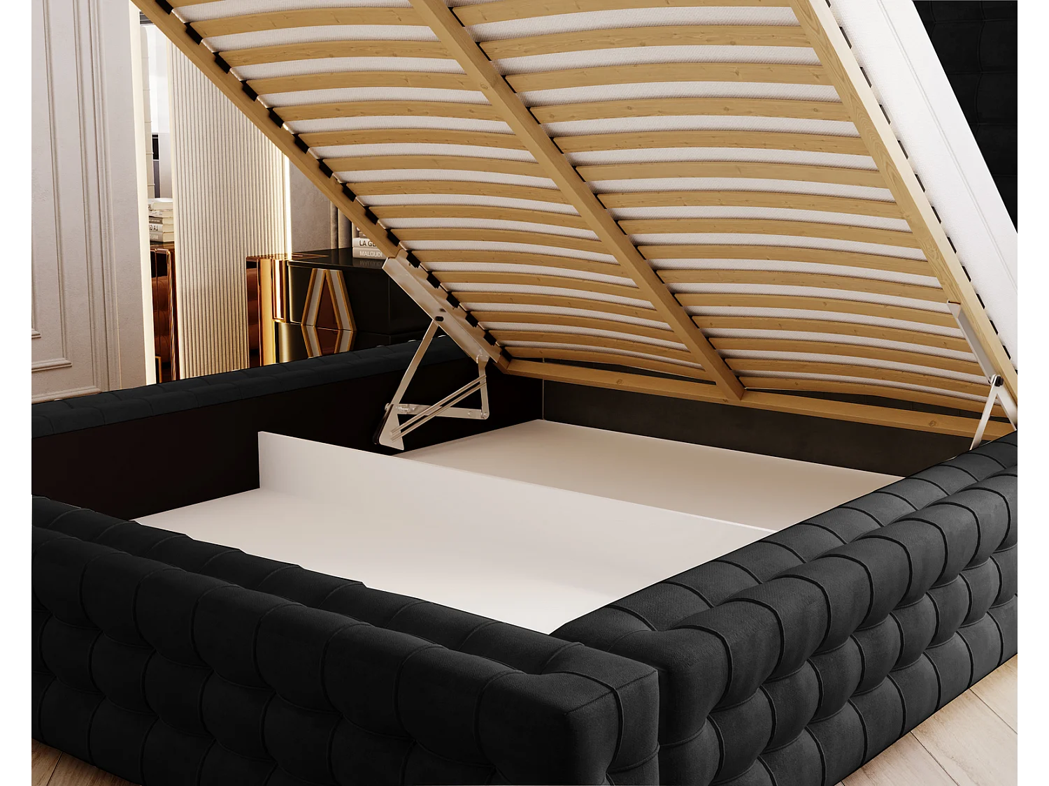 Emporius Arno gestoffeerd bed 140 x 200 cm - bed met opbergruimte en bedlade, fluwelen - bed 140x200 Zwart (Elegance 21)