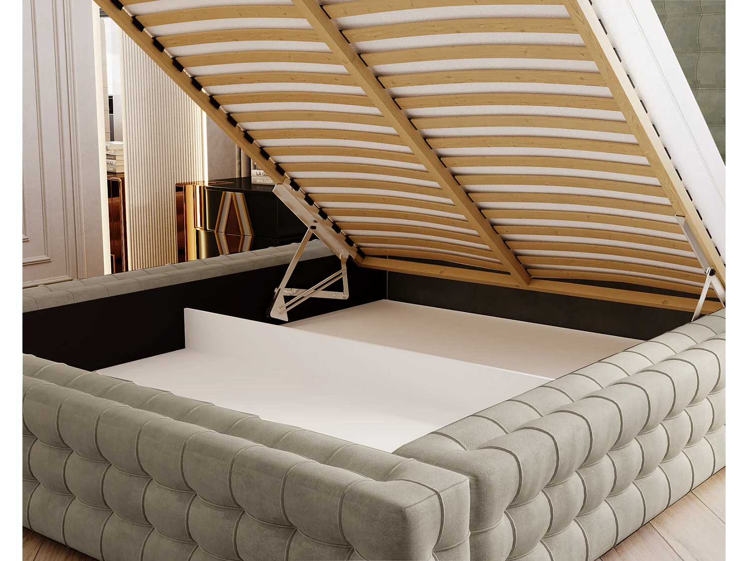 Emporius Arno lit capitonné 160x200 - lit avec rangement, sommier à lattes, lit adulte 160x200 velours Brun (Elegance 5)