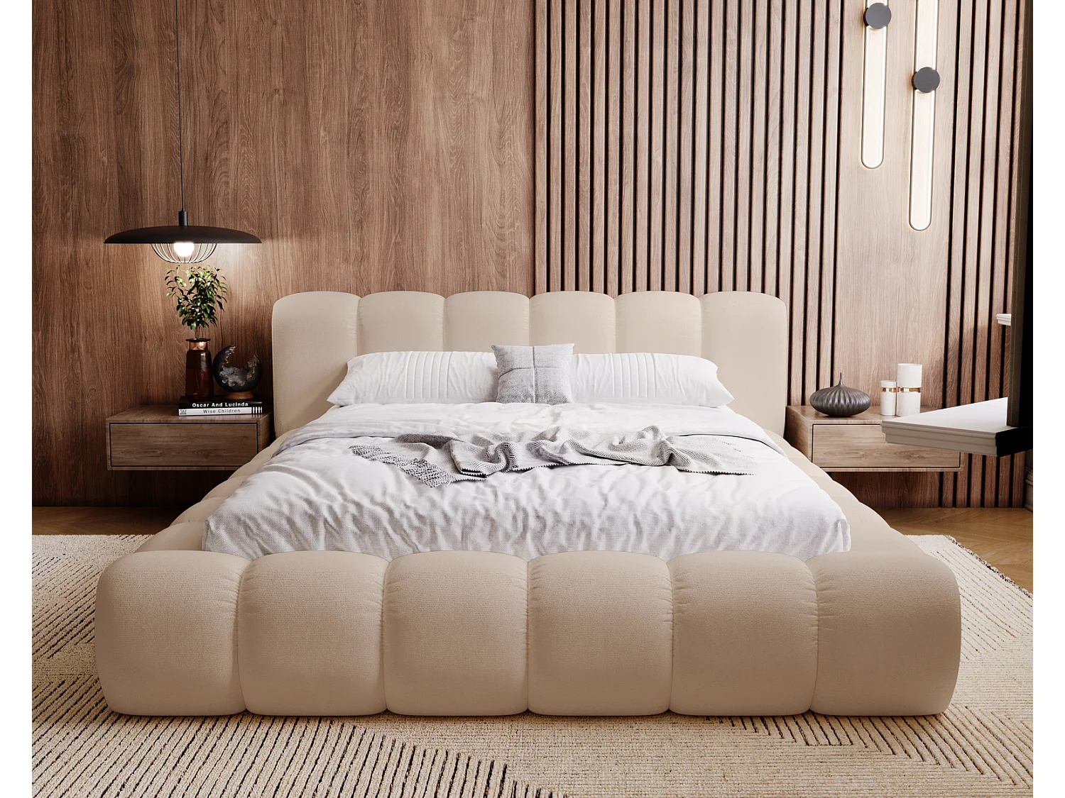 Emporius Cloud bed 160x200 met bedlade - gestoffeerd bed met opbergruimte, fluwelen Beige (Komodo 11)