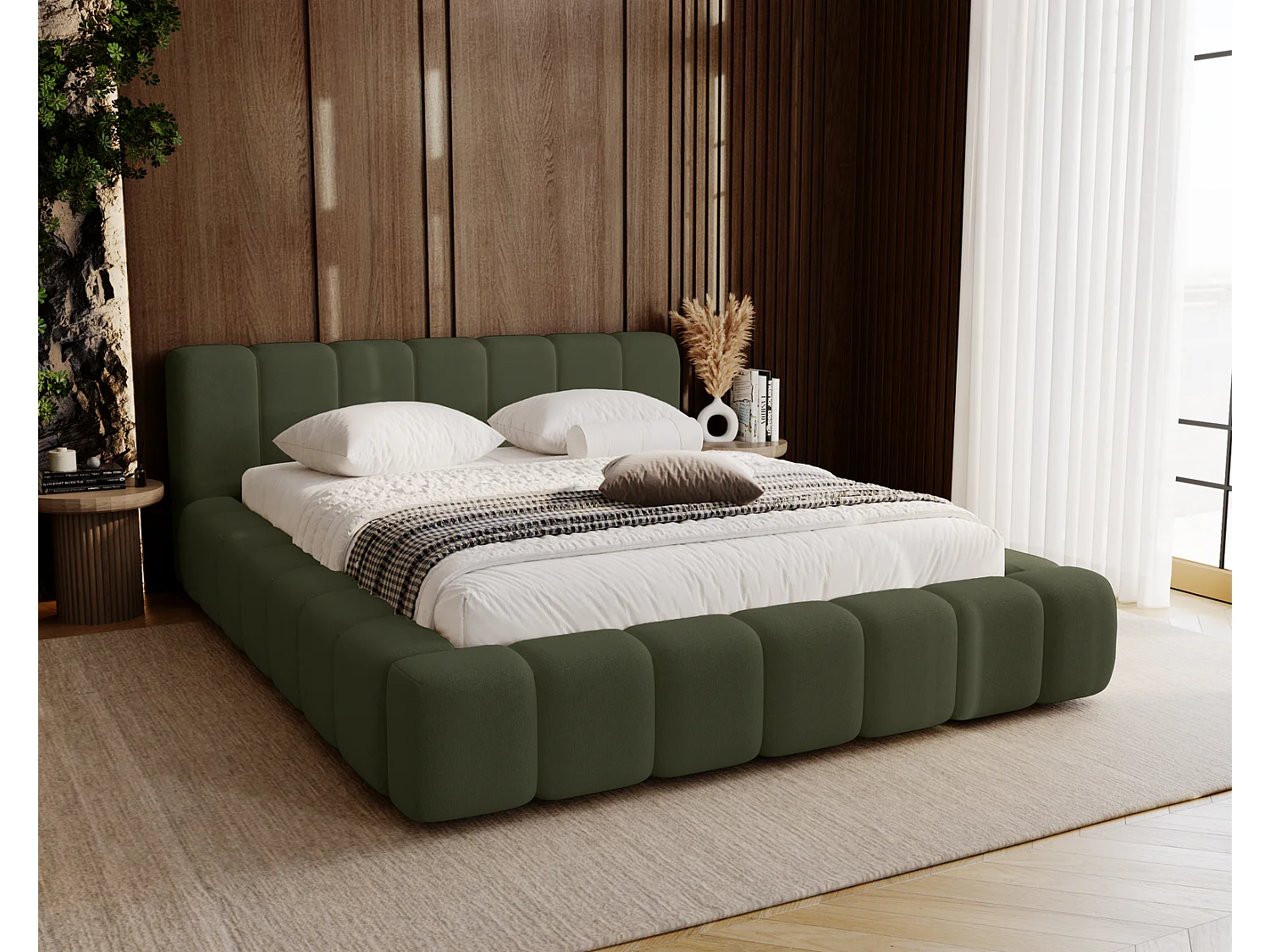 Emporius Bolonia lit adulte 140x200 cm - lit double 140x200 avec rangement, sommier à lattes - Vert (Komodo 61)