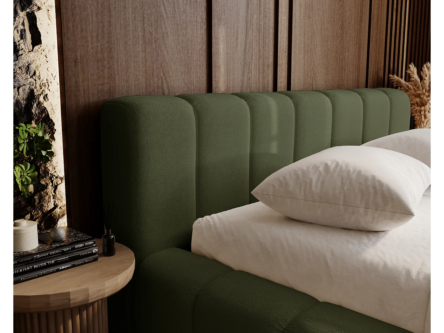 Emporius Bolonia lit adulte 140x200 cm - lit double 140x200 avec rangement, sommier à lattes - Vert (Komodo 61)