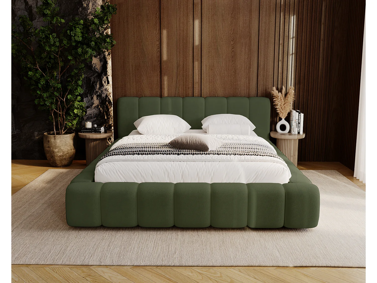 Emporius Bolonia lit adulte 140x200 cm - lit double 140x200 avec rangement, sommier à lattes - Vert (Komodo 61)