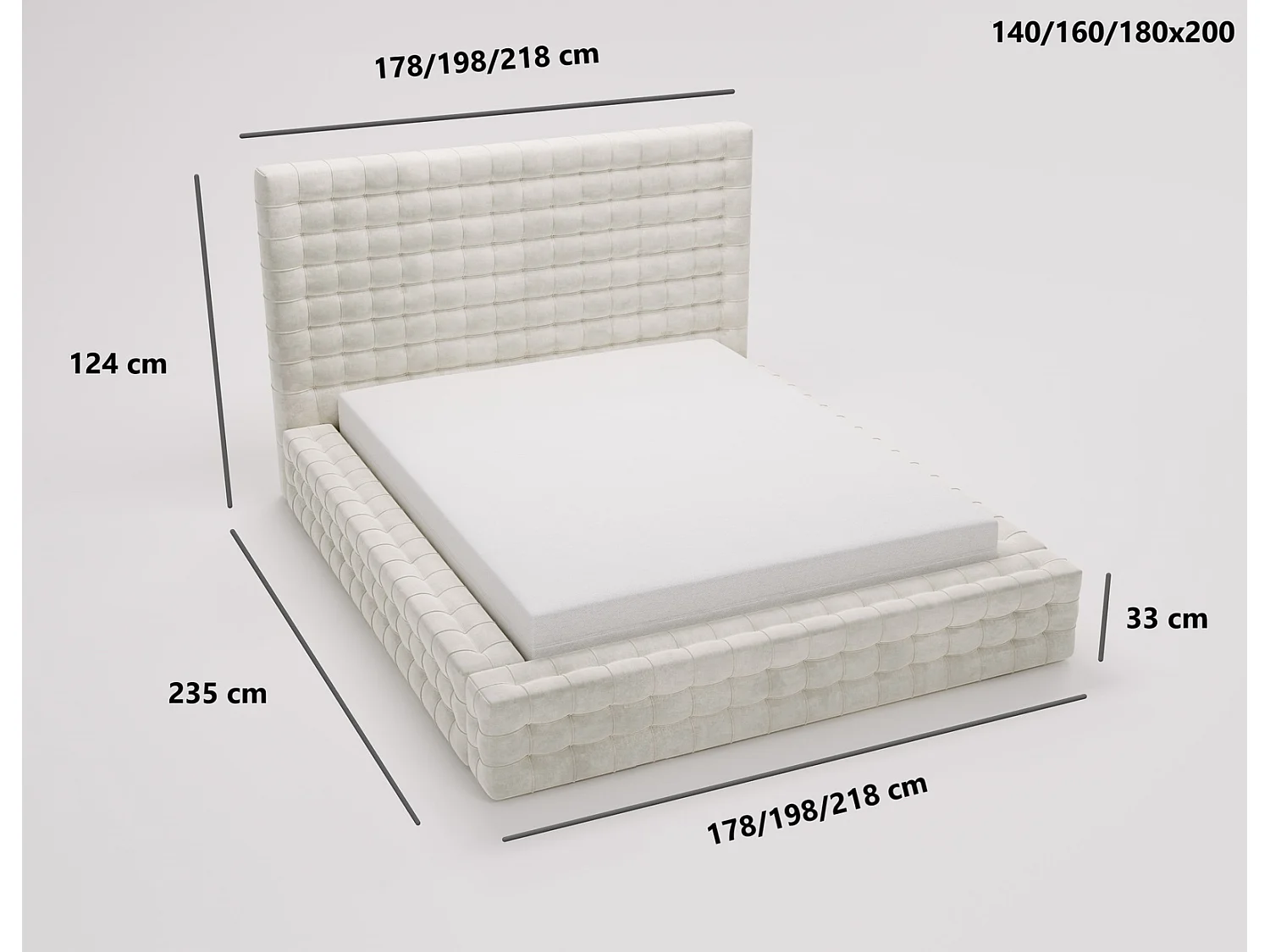 Emporius Arno lit capitonné 140x200 - lit avec rangement, sommier à lattes, lit adulte 140x200 velours Crème (Elegance 1)