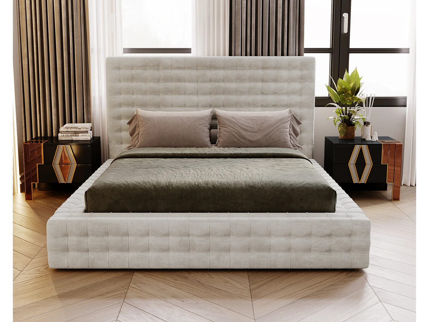 Emporius Arno gestoffeerd bed 140 x 200 cm - bed met opbergruimte en bedlade, fluwelen - bed 140x200 Crème (Elegance 1)