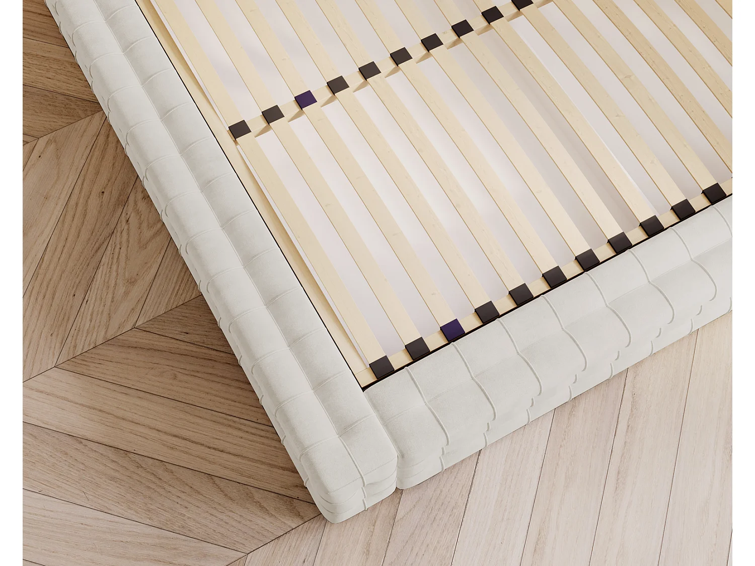 Emporius Arno lit capitonné 140x200 - lit avec rangement, sommier à lattes, lit adulte 140x200 velours Crème (Elegance 1)
