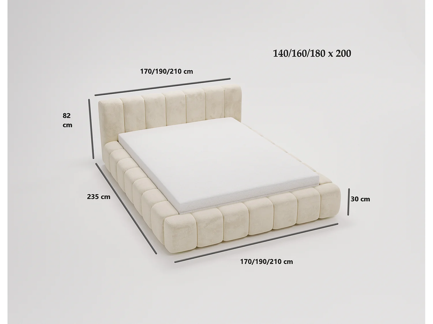 Emporius Bolonia lit adulte 180x200 cm - lit double 180x200 avec rangement, sommier à lattes - Gris (Komodo 21)