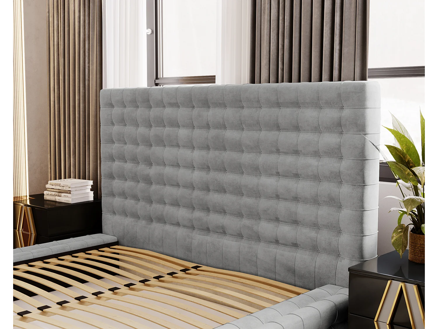 Emporius Arno gestoffeerd bed 140 x 200 cm - bed met opbergruimte en bedlade, fluwelen - bed 140x200 Zilver (Elegance 13)