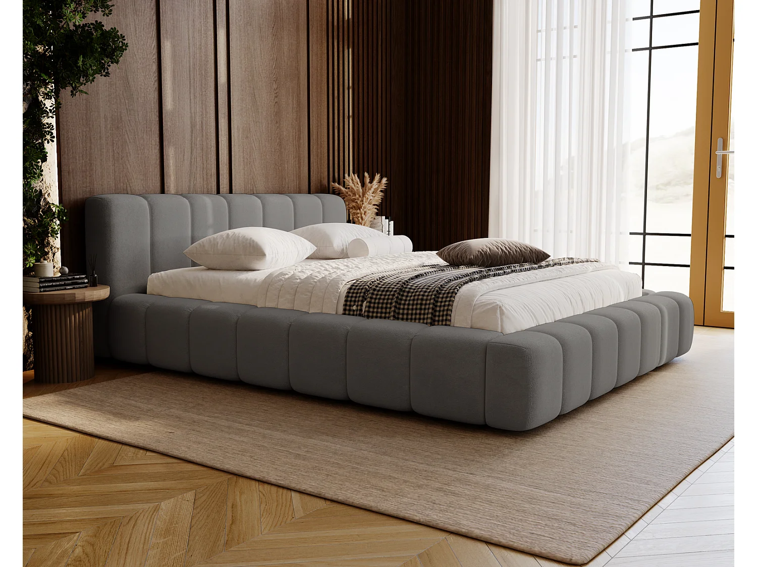 Emporius Bolonia gestoffeerd bed 140 x 200 - bed 140x200 cm, bed met opbergruimte en bedlade - Grijs (Komodo 21)