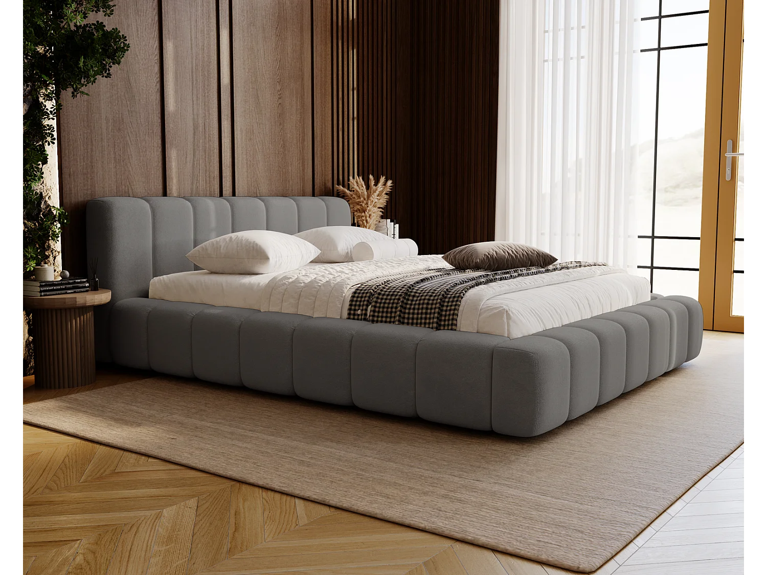 Emporius Bolonia gestoffeerd bed 140 x 200 - bed 140x200 cm, bed met opbergruimte en bedlade - Grijs (Komodo 21)