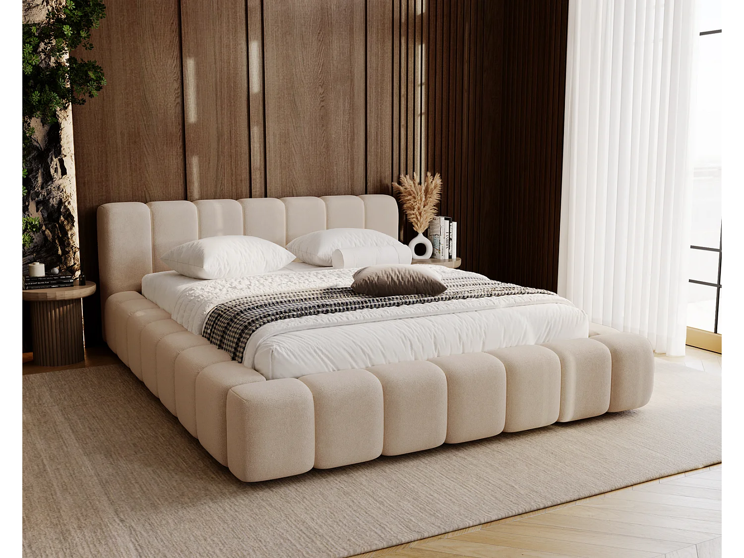Emporius Bolonia gestoffeerd bed 180 x 200 - bed 180x200 cm, bed met opbergruimte en bedlade - Beige (Komodo 11)