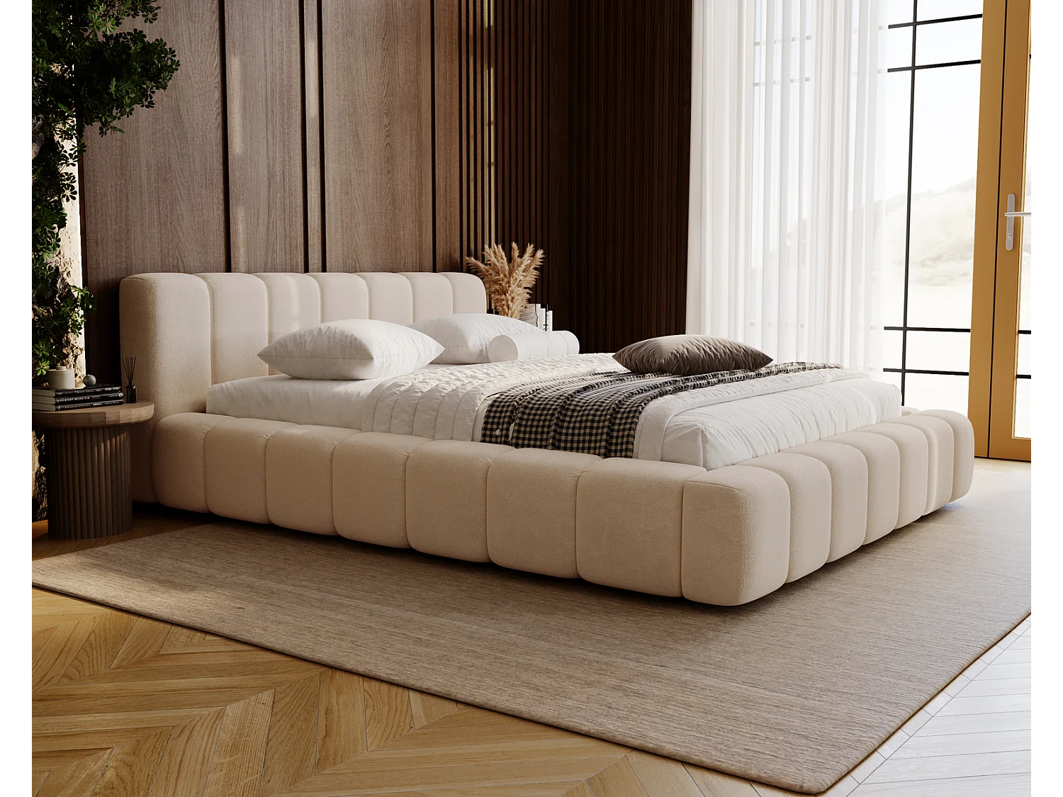 Emporius Bolonia gestoffeerd bed 180 x 200 - bed 180x200 cm, bed met opbergruimte en bedlade - Beige (Komodo 11)