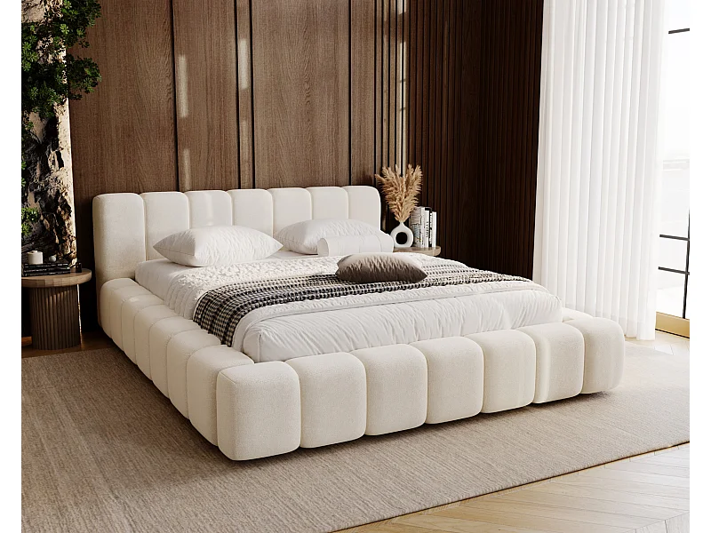 Emporius Bolonia gestoffeerd bed 180 x 200 - bed 180x200 cm, bed met opbergruimte en bedlade - Crème (Komodo 10)