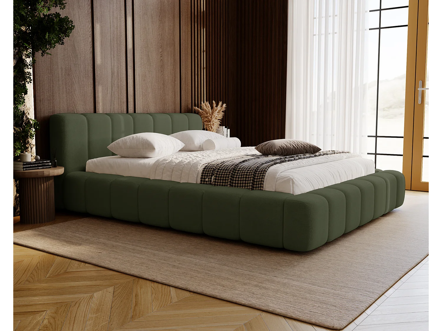 Emporius Bolonia gestoffeerd bed 180 x 200 - bed 180x200 cm, bed met opbergruimte en bedlade - Groen (Komodo 61)