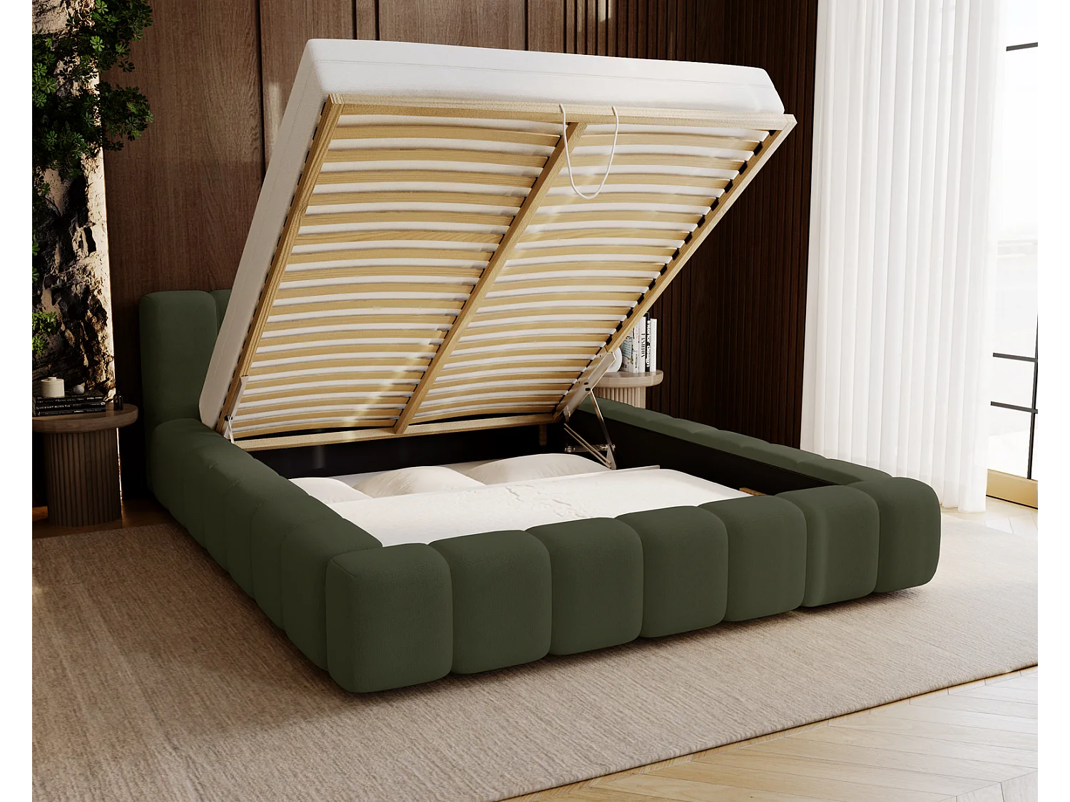 Emporius Bolonia gestoffeerd bed 180 x 200 - bed 180x200 cm, bed met opbergruimte en bedlade - Groen (Komodo 61)