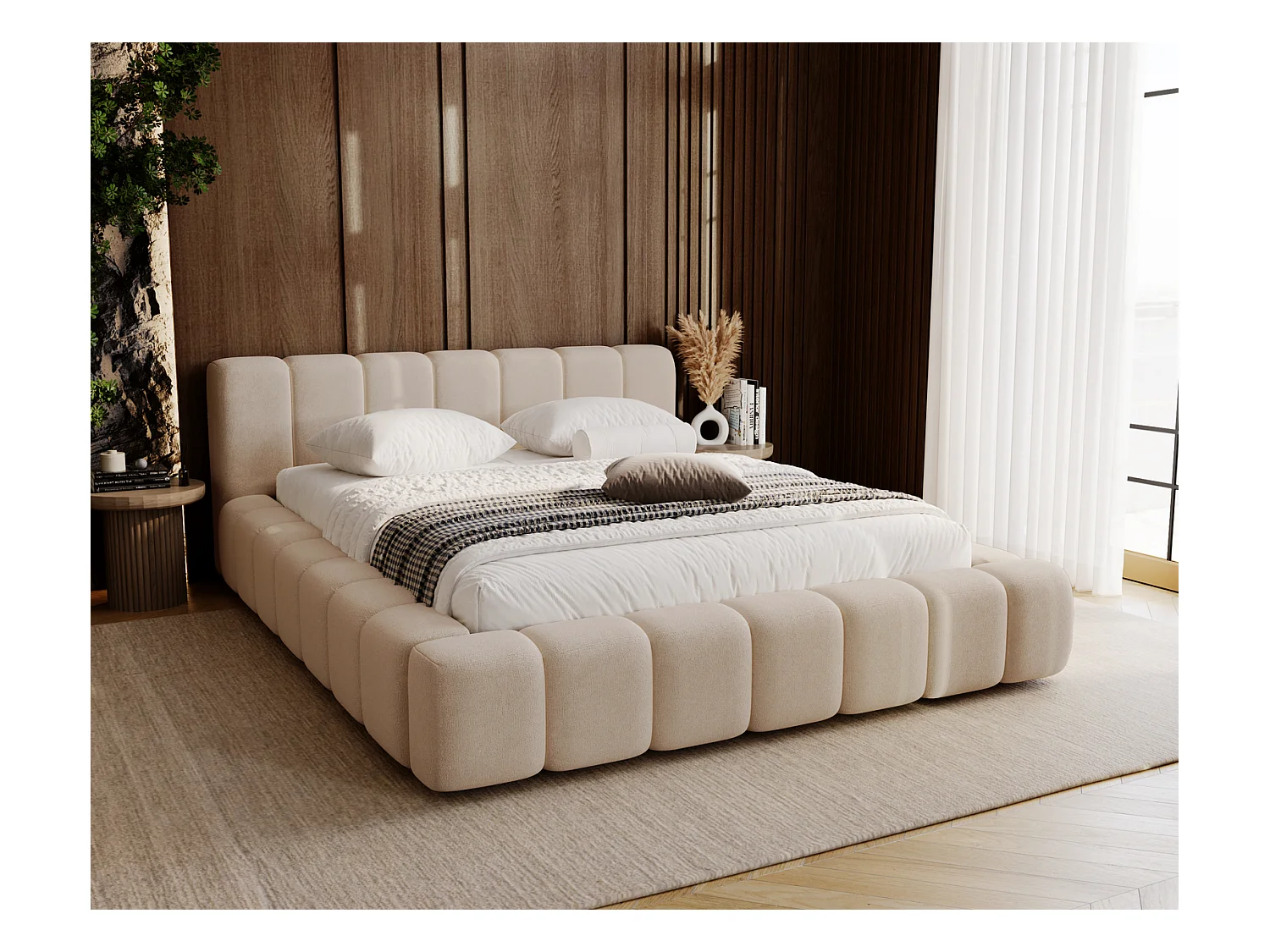 Emporius Bolonia gestoffeerd bed 140 x 200 - bed 140x200 cm, bed met opbergruimte en bedlade - Beige (Komodo 11)