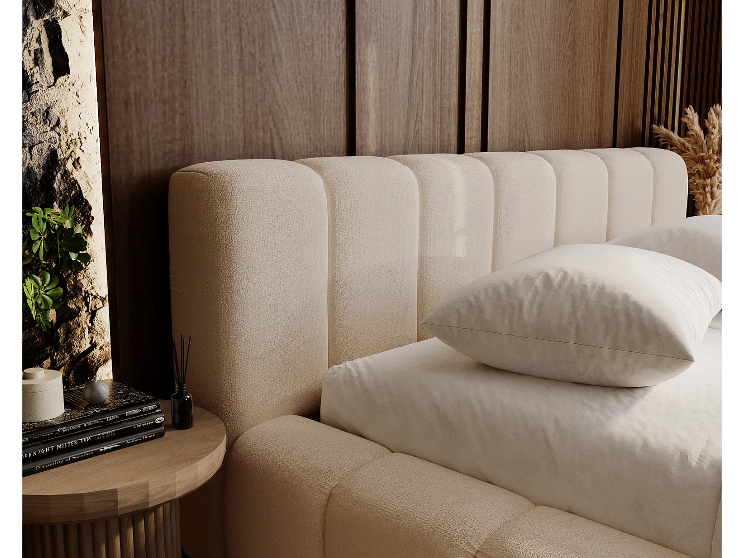 Emporius Bolonia lit adulte 140x200 cm - lit double 140x200 avec rangement, sommier à lattes - Beige (Komodo 11)