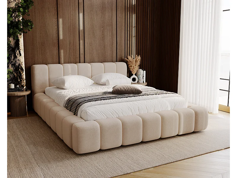 Emporius Bolonia lit adulte 140x200 cm - lit double 140x200 avec rangement, sommier à lattes - Beige (Komodo 11)