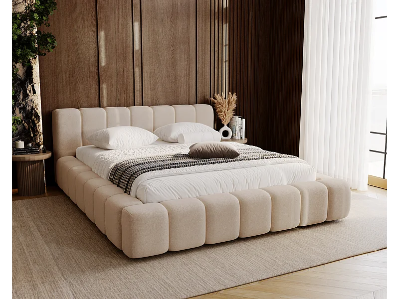 Emporius Bolonia lit adulte 140x200 cm - lit double 140x200 avec rangement, sommier à lattes - Beige (Komodo 11)