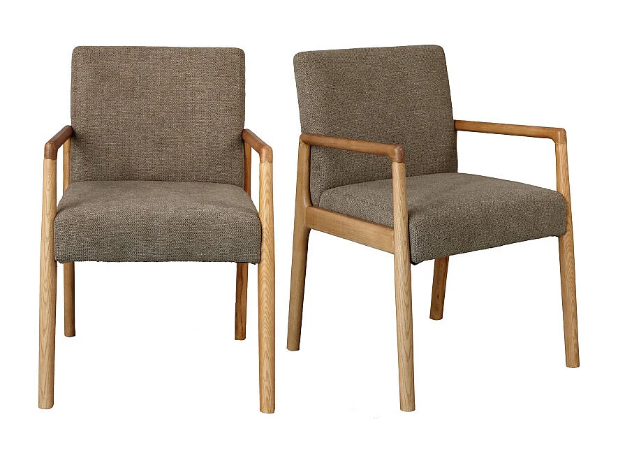 ALBAN-Fauteuil de table en Frêne naturel et tissu Trendy Taupe (x2)