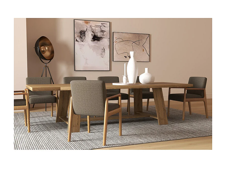 ALBAN-Fauteuil de table en Frêne naturel et tissu Trendy Taupe (x2)