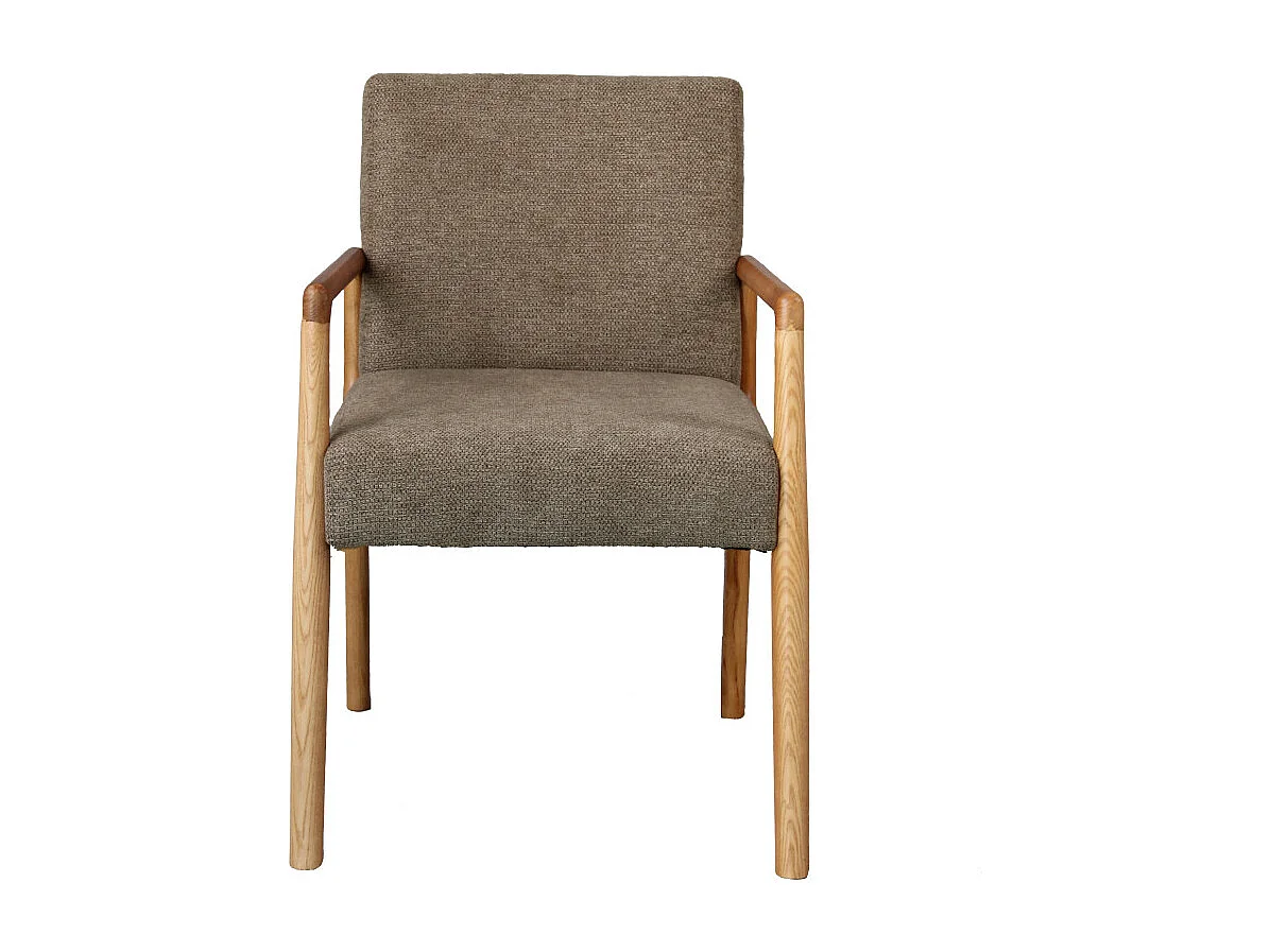 ALBAN-Fauteuil de table en Frêne naturel et tissu Trendy Taupe (x2)
