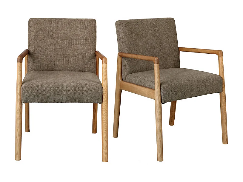 ALBAN-Fauteuil de table en Frêne naturel et tissu Trendy Taupe (x2)
