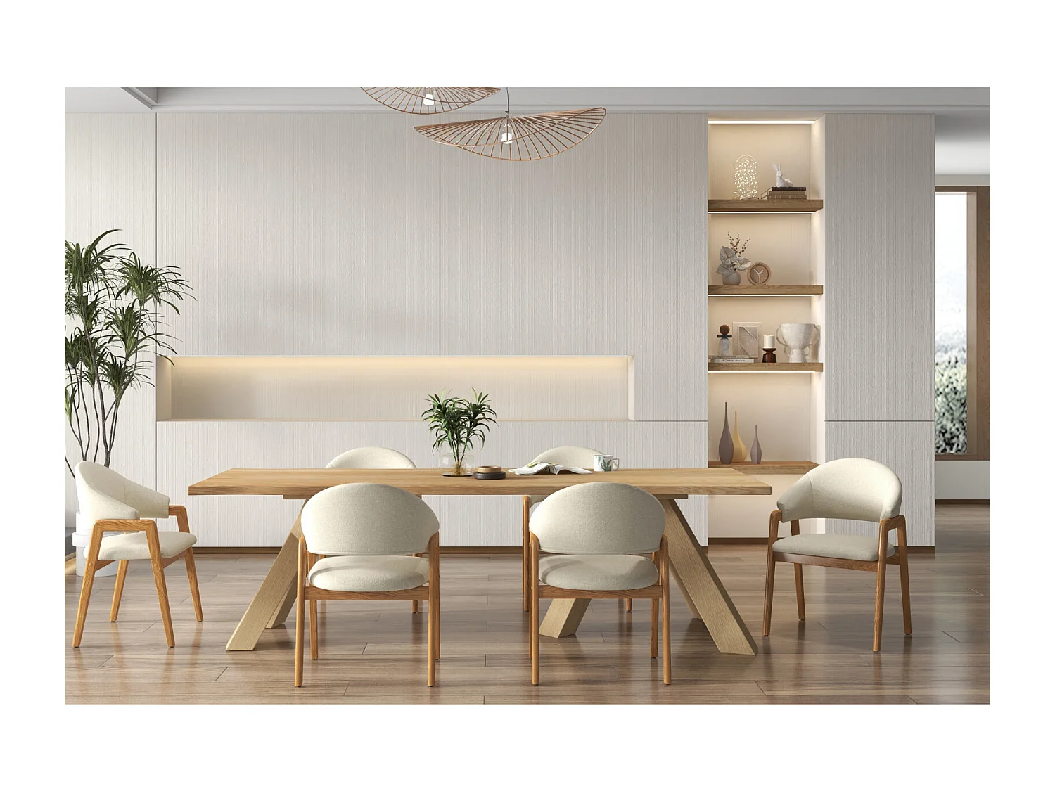 WOOL-Silla de tela color crudo y fresno macizo natural (x2)