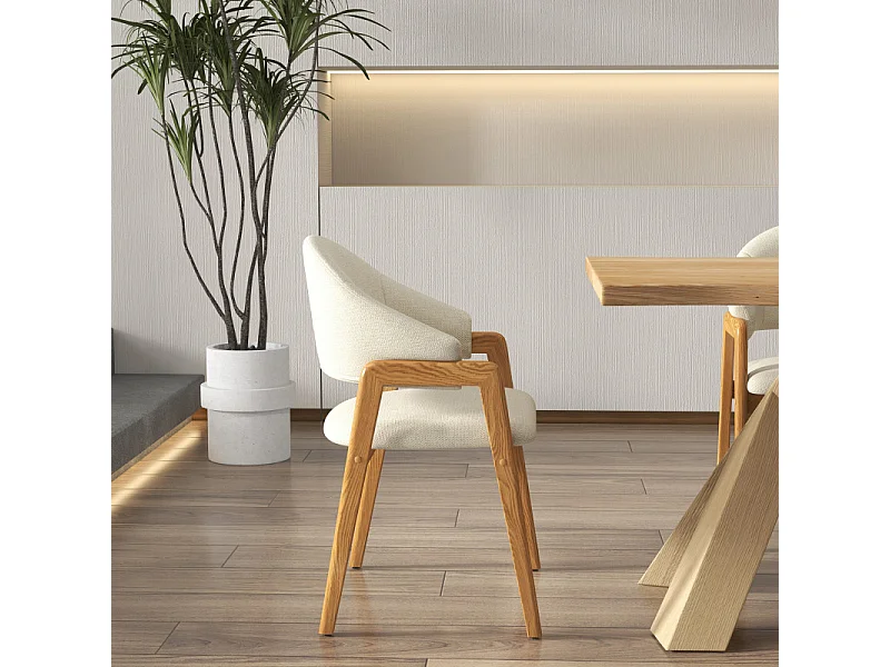 WOOL-Sedia in tessuto ecrù e frassino naturale (x2)