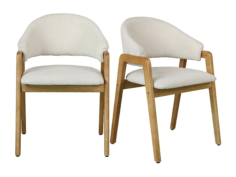 WOOL-Chaise en Frêne naturel et Tissu Trendy Ecru (x2)