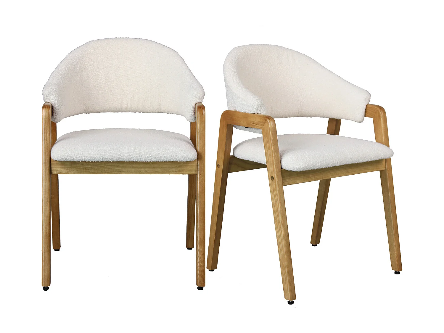 WOOL-Chaise en Frêne naturel et Tissu Curly Ecru (x2)