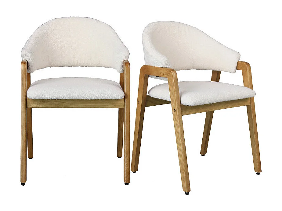 WOOL-Chaise en Frêne naturel et Tissu Curly Ecru (x2)