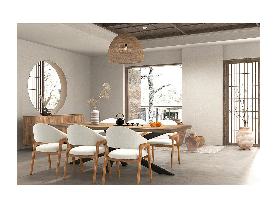 WOOL-Chaise en Frêne naturel et Tissu Curly Ecru (x2)