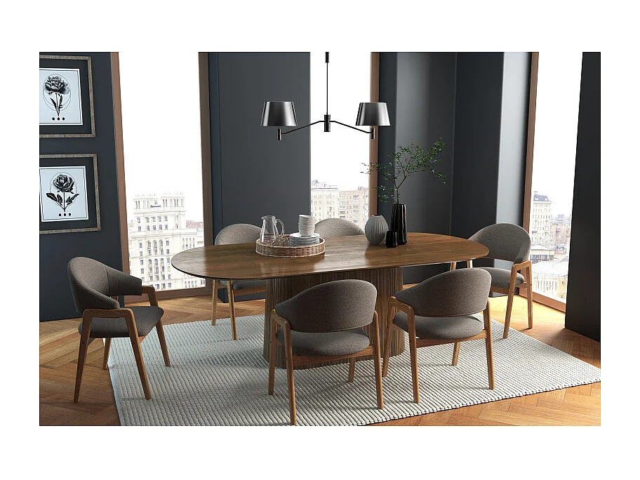 WOOL-Sedia in tessuto marrone e frassino naturale (x2)