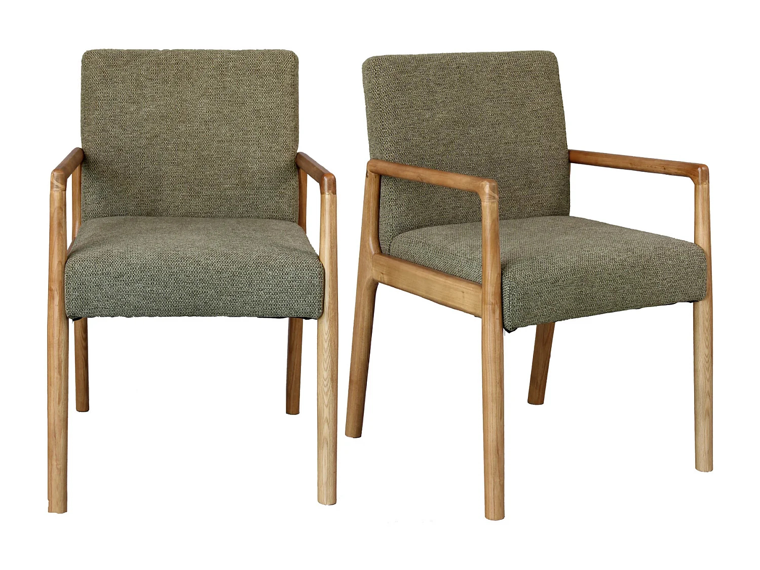 ALBAN-Fauteuil de table en Frêne naturel et tissu Trendy Sauge (x2)