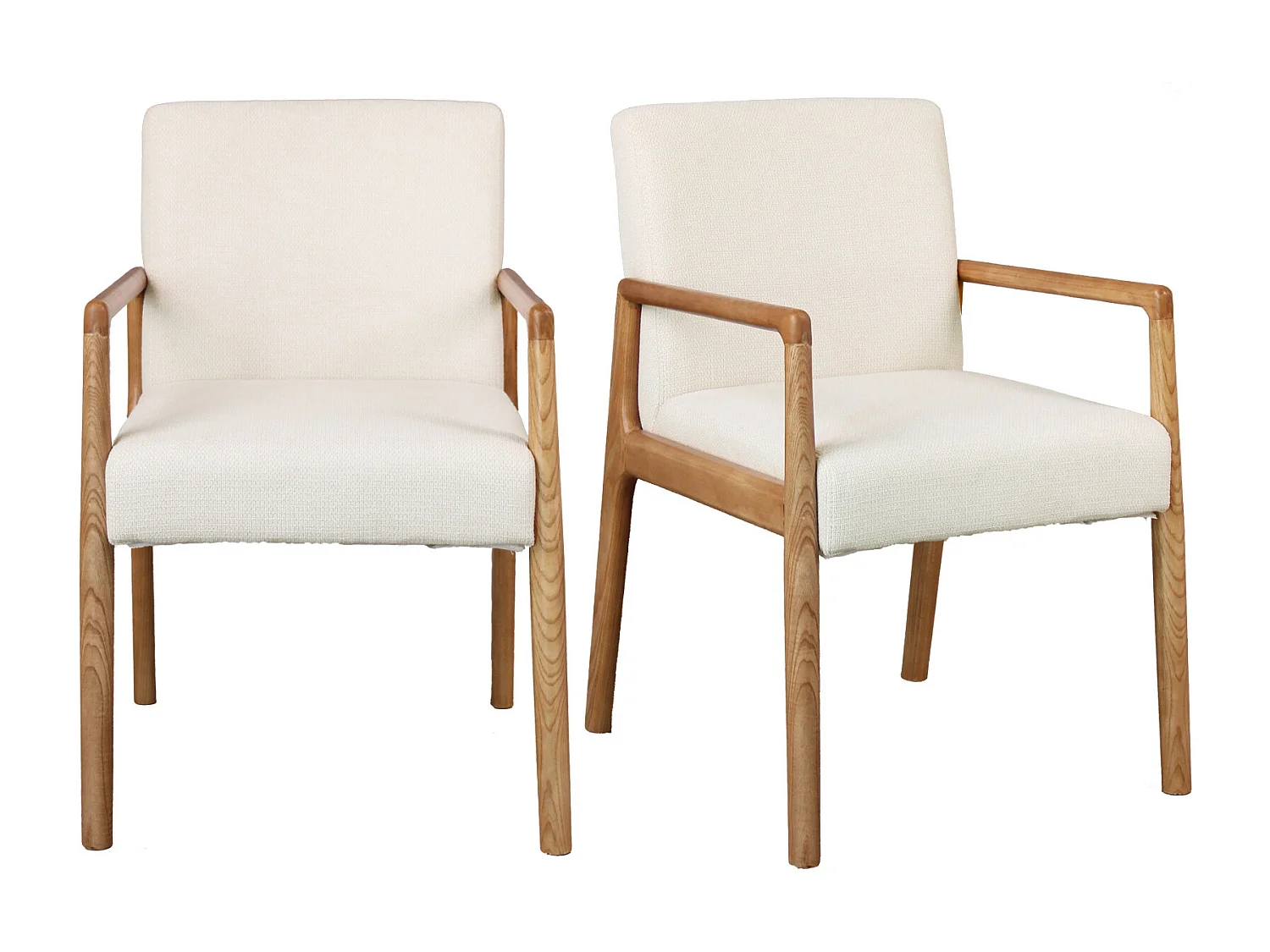 ALBAN-Fauteuil de table en Frêne naturel et tissu Trendy Ecru (x2)