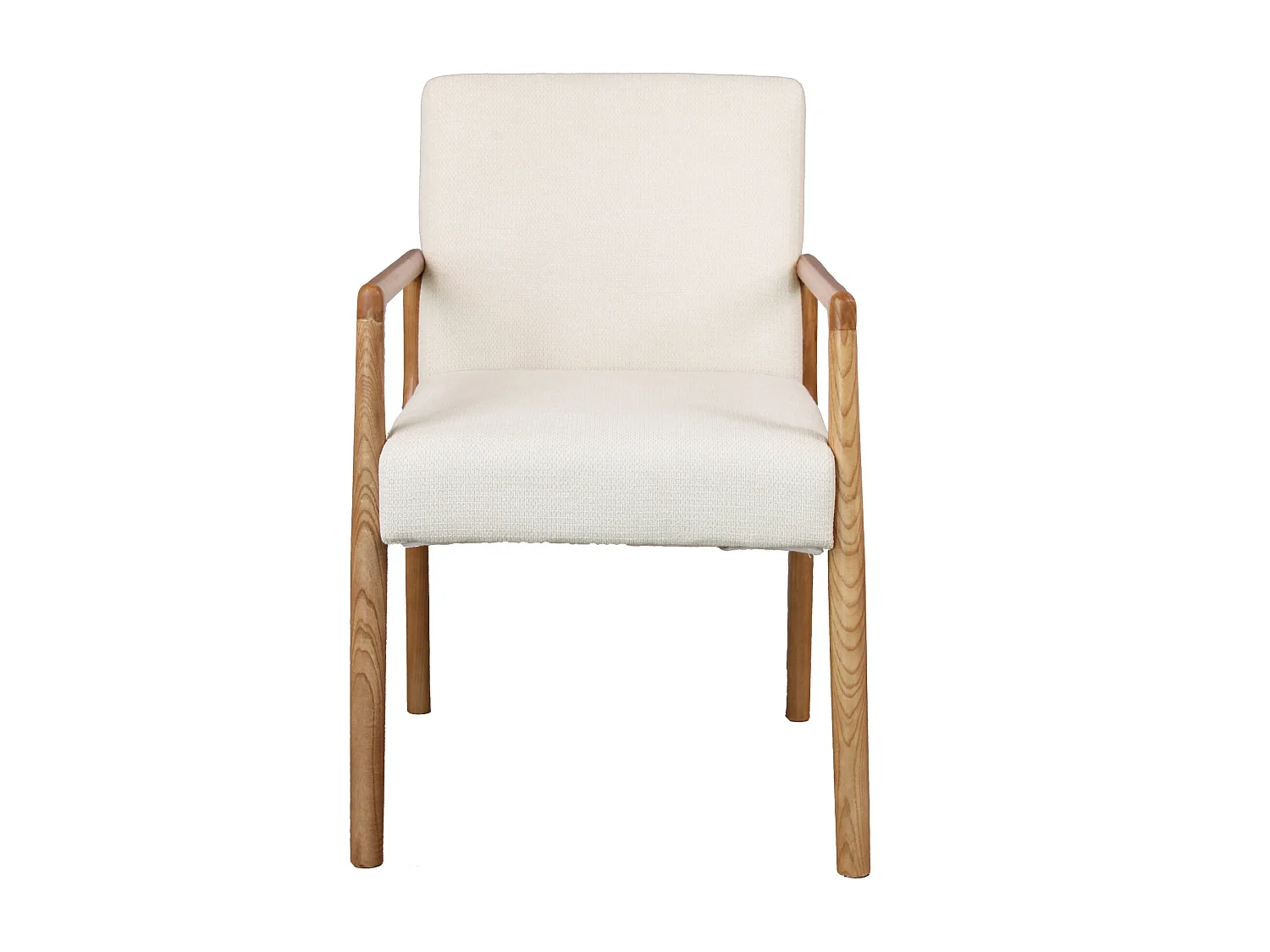 ALBAN-Fauteuil de table en Frêne naturel et tissu Trendy Ecru (x2)
