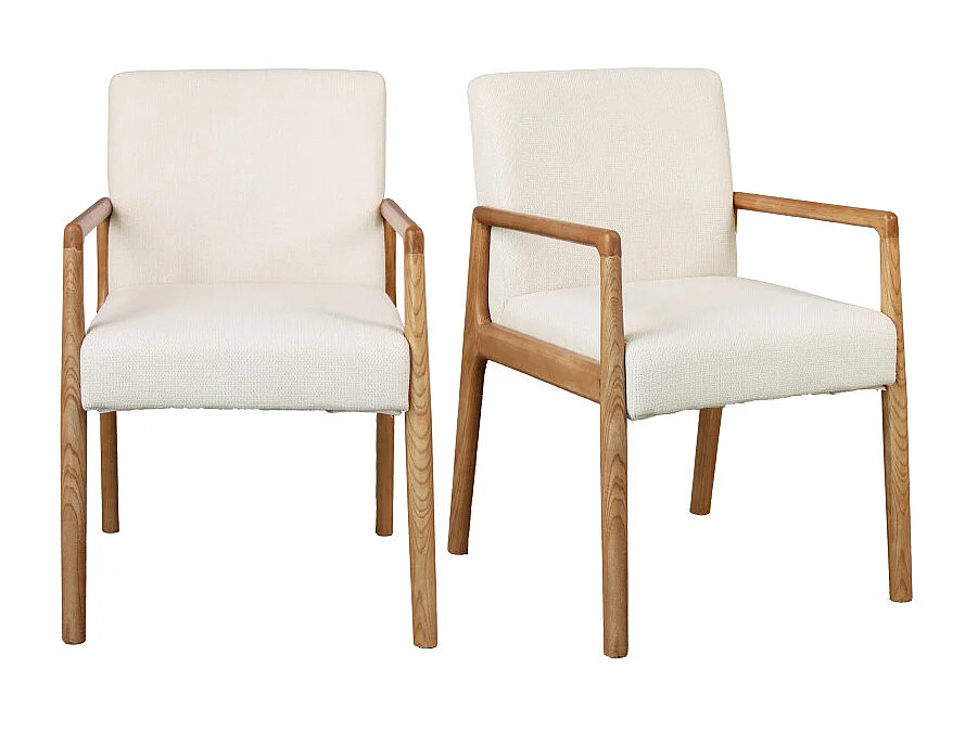 ALBAN-Poltrona da tavolo ecrù e frassino naturale (x2)