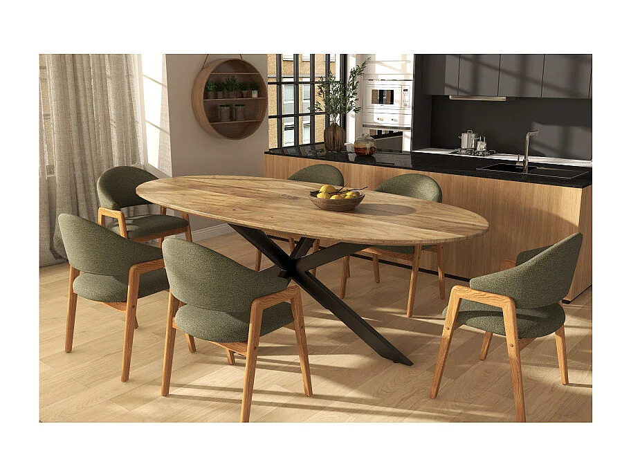 WOOL-Sedia in tessuto verde e frassino naturale (x2)