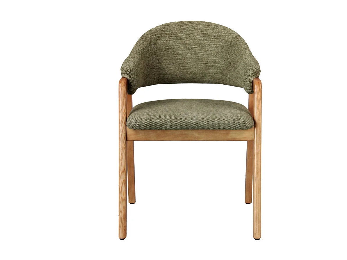 WOOL-Sedia in tessuto verde e frassino naturale (x2)