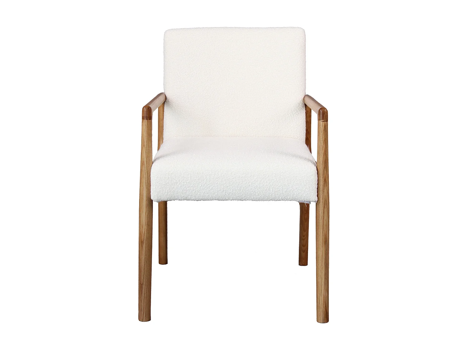 ALBAN-Fauteuil de table en Frêne naturel et tissu Curly Ecru (x2)