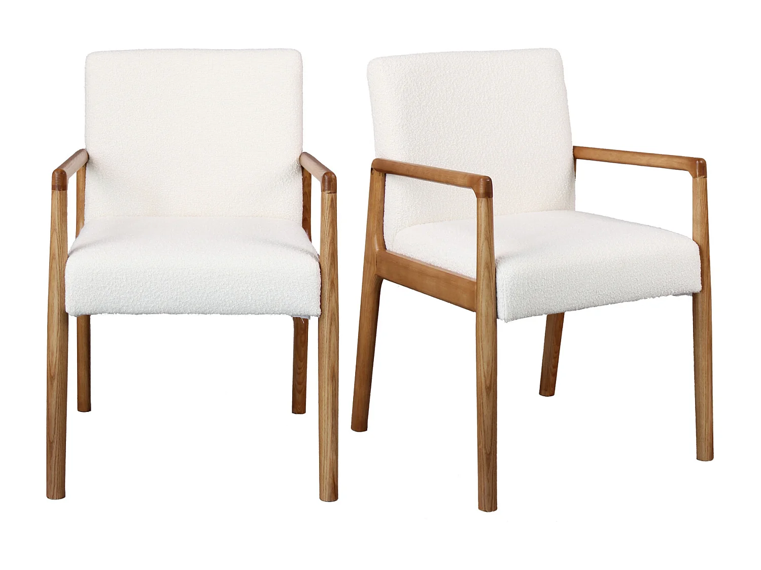 ALBAN-Fauteuil de table en Frêne naturel et tissu Curly Ecru (x2)