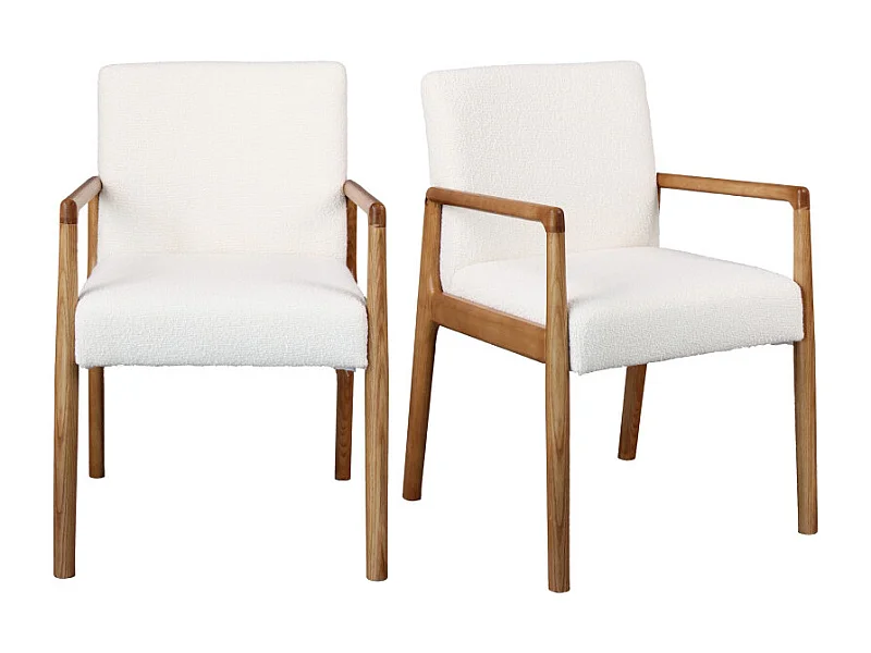 ALBAN-Fauteuil de table en Frêne naturel et tissu Curly Ecru (x2)