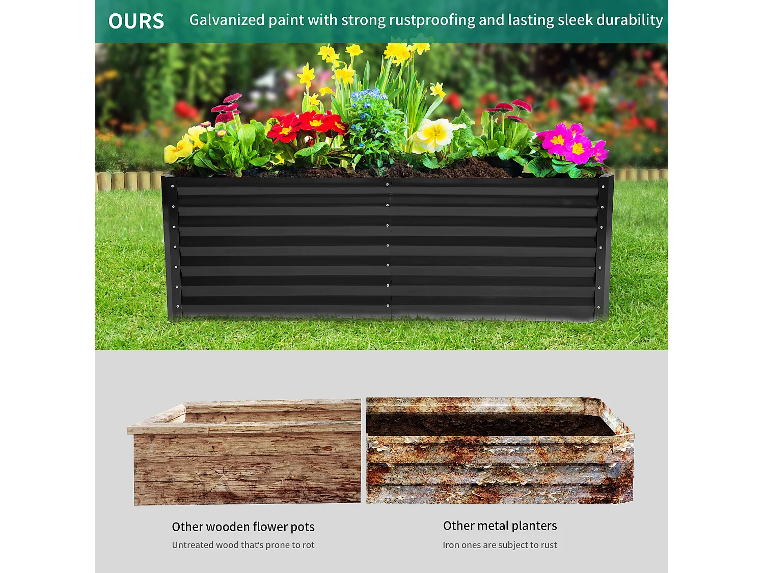 YITAHOME Carré Potager de Jardin Exterieur- 180x90x60cm - en Métal - Sac pour Les Légumes - Sac à Fleur et Fruit - Noir