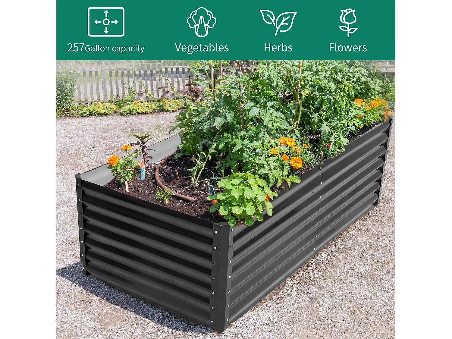 YITAHOME Carré Potager de Jardin Exterieur- 180x90x60cm - en Métal - Sac pour Les Légumes - Sac à Fleur et Fruit - Noir