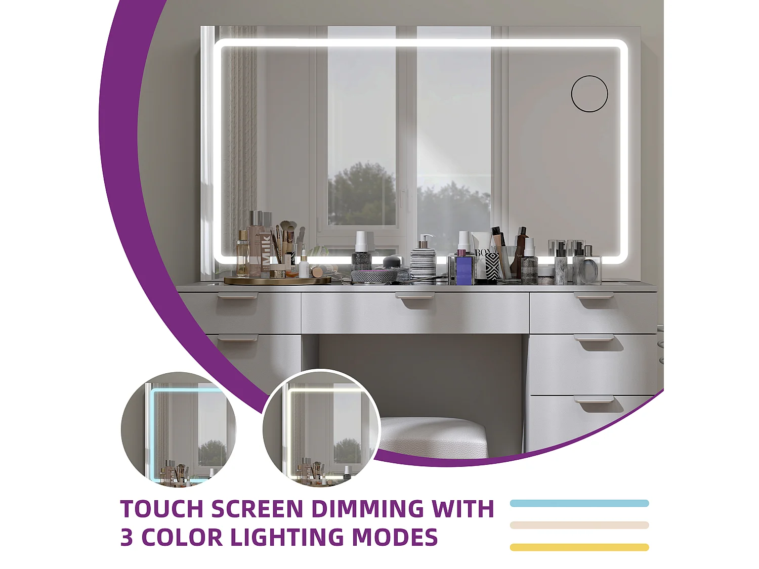 YITAHOME Coiffeuse avec Éclairage LED - Coiffeuse avec Miroir - Table de Maquillage avec Prise Électrique - 11 tiroirs - Blanc