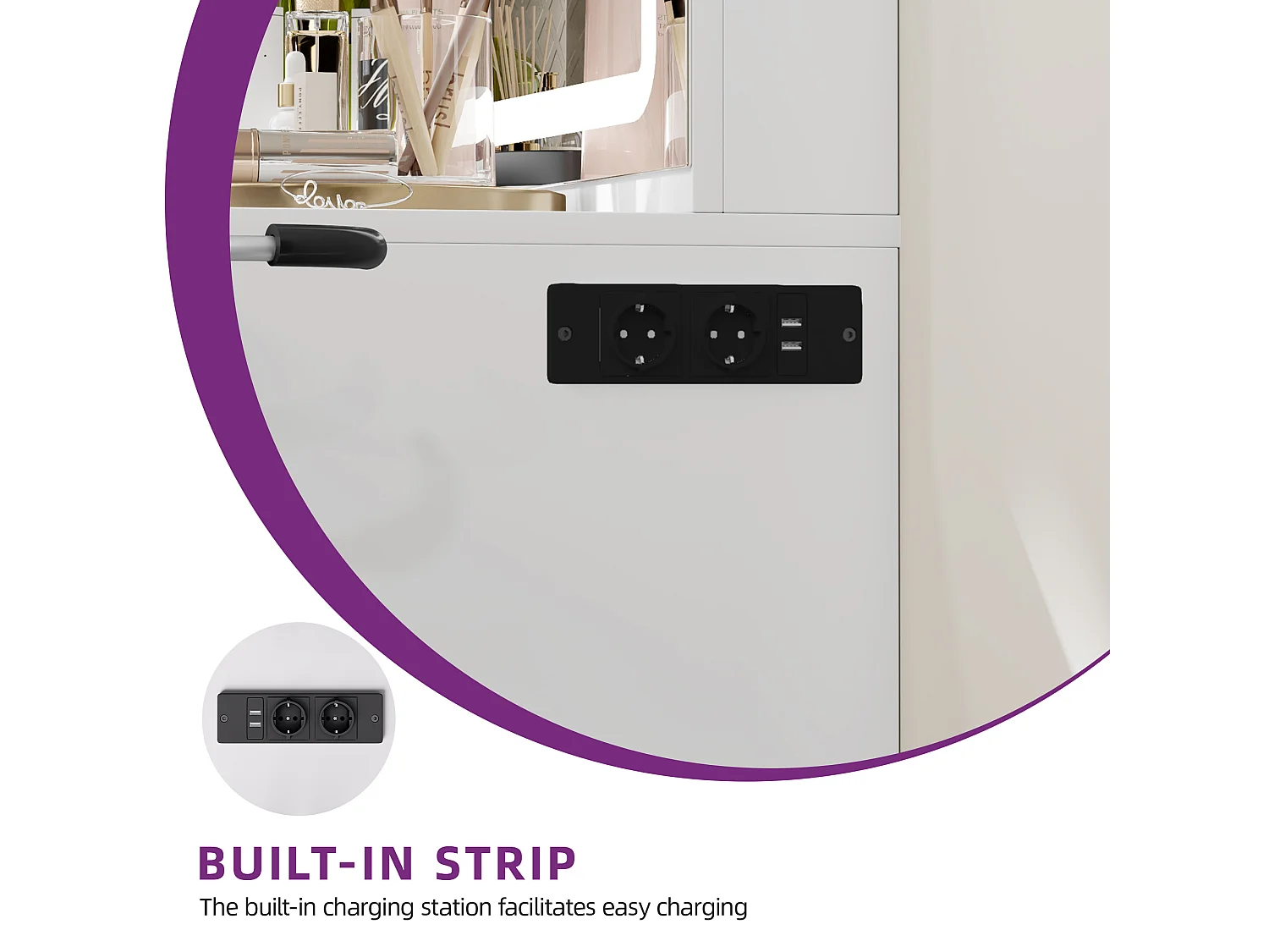 YITAHOME Coiffeuse avec Éclairage LED et Prises Électriques - Coiffeuse avec Miroir - Coiffeuse à 4 Tiroirs avec Tabouret - Noir