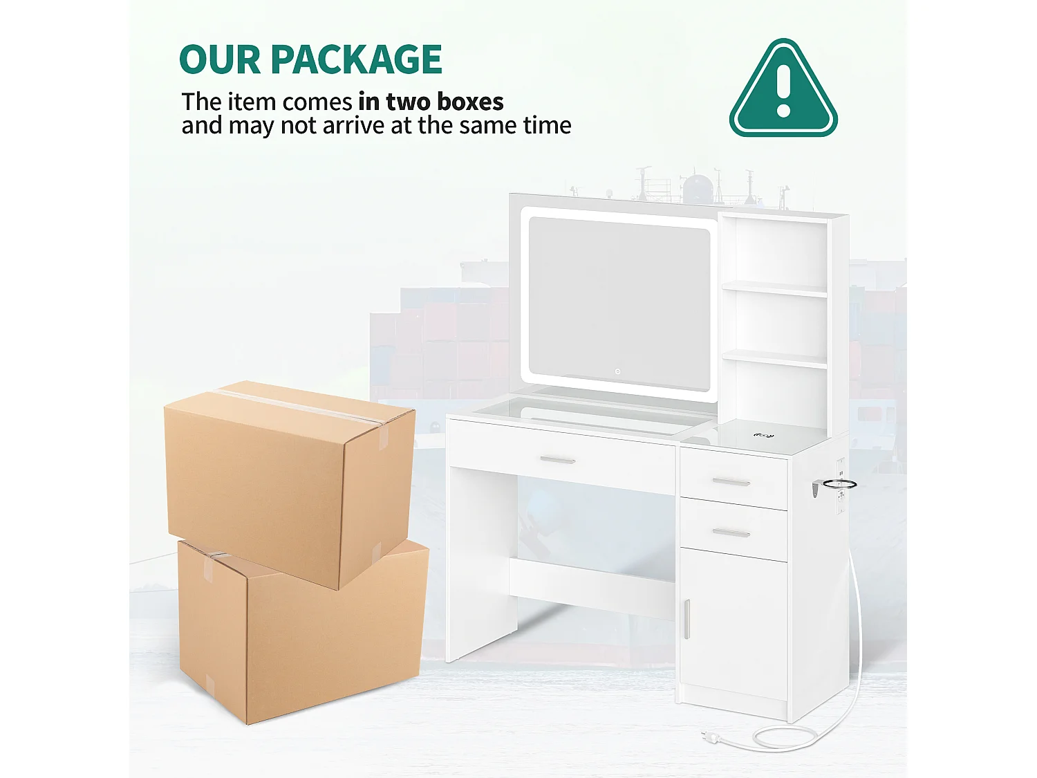 YITAHOME Coiffeuse avec Miroir LED à Luminosité Réglable - Table de Maquillage avec 3 Tiroirs et 2 Étagères de Rangement - Blanche