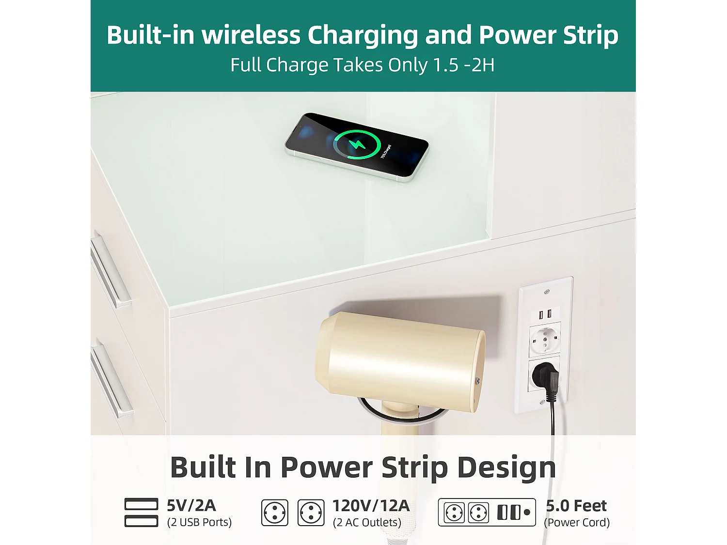 YITAHOME Coiffeuse avec Miroir LED à Luminosité Réglable - Table de Maquillage avec 3 Tiroirs et 2 Étagères de Rangement - Blanche