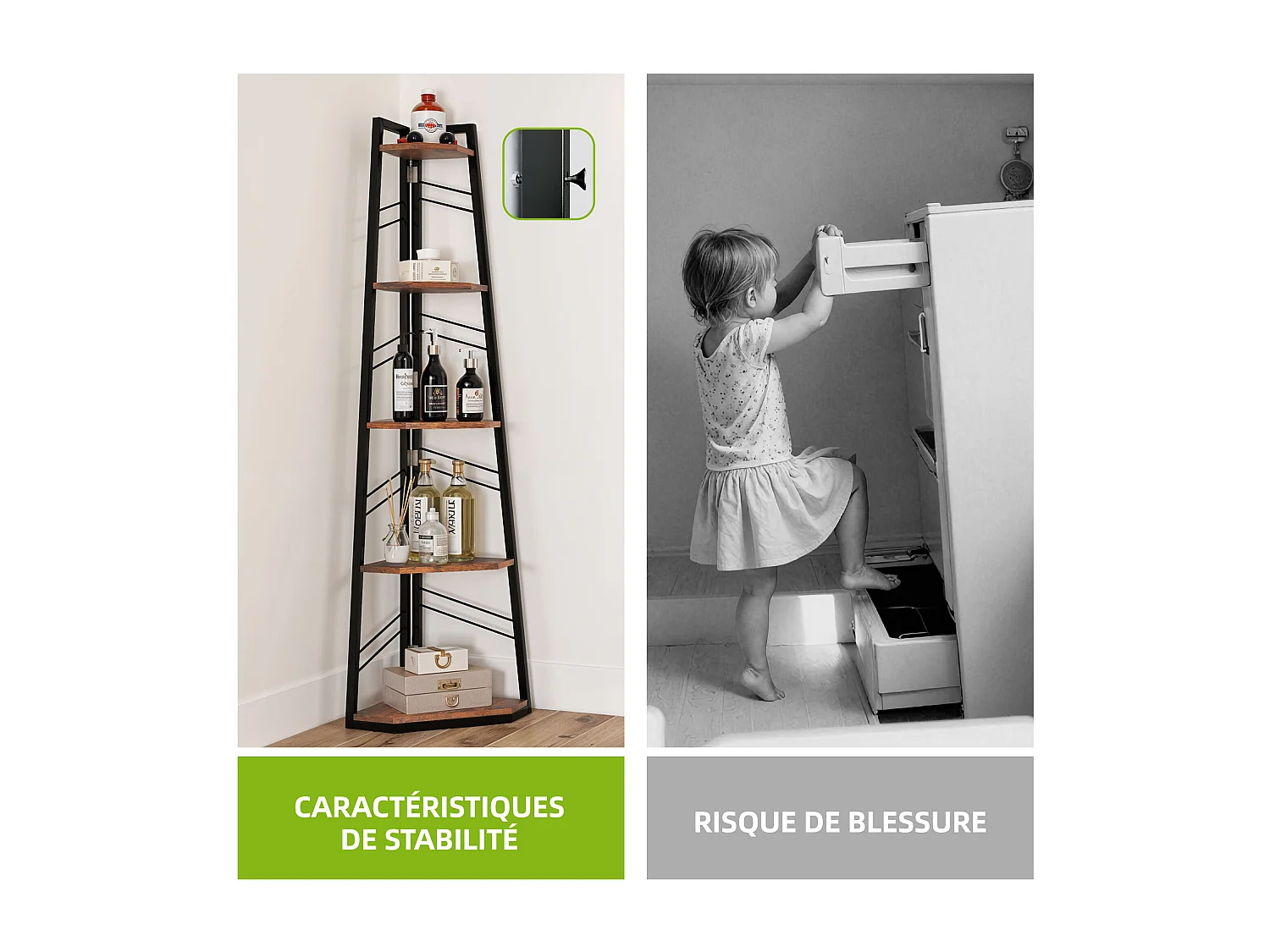 YITAHOME Bibliothèque à 5 Niveaux Étagère d'Angle, Étagère Industrielle Moderne en Bois pour des Livres, Marron Rustique