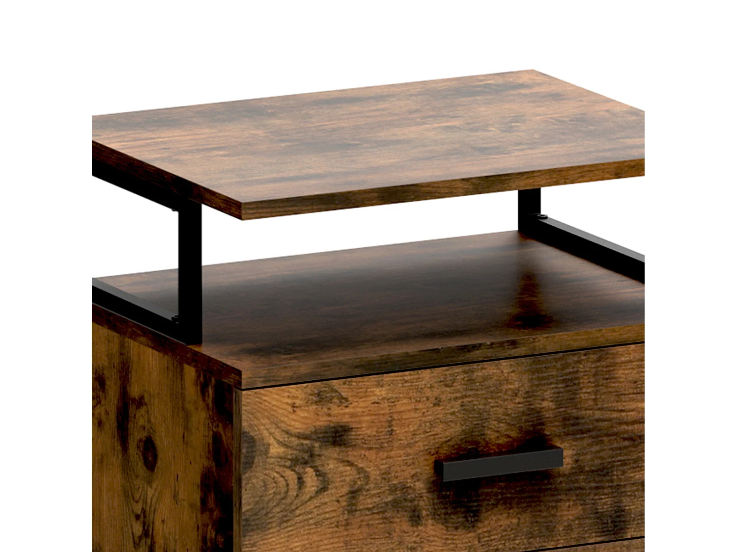 YITAHOME Meuble Rangement Bureau, Caisson 3 Tiroirs Étagère Ouverte, Support d'imprimante sur 5 roulettes Mobile, Marron Rustique